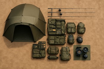Full comfort camp footprint with bivvy, bedchair and tidy gear lanes