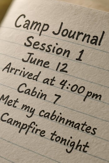 Close-up of handwriting logging camp layout and weather notes