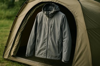Waterproof jacket hanging by the bivvy door ready for rain