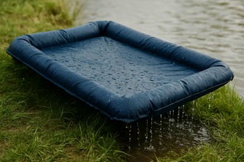 Empty unhooking mat draining beside the bank after a safe release