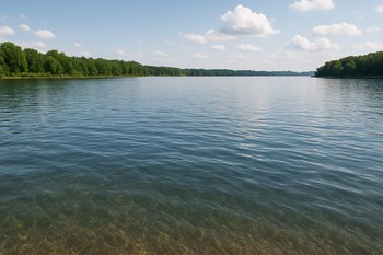 Open water in front of a snaggy far bank, ready as a safe playing area