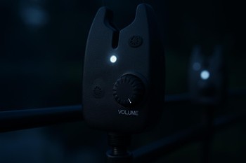 Row of bite alarms set to low volume on a buzz bar