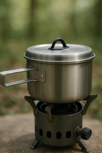 Stove lid resting gently on a pan to avoid clattering in the bivvy