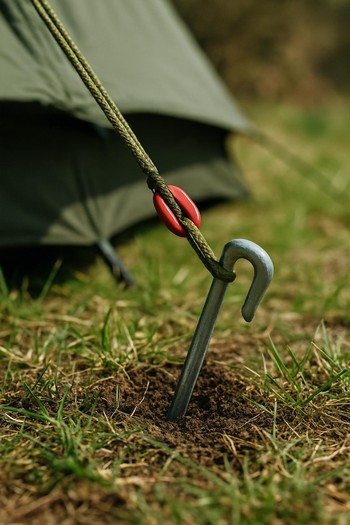 Bivvy pegged low on the windward side with guy lines tight